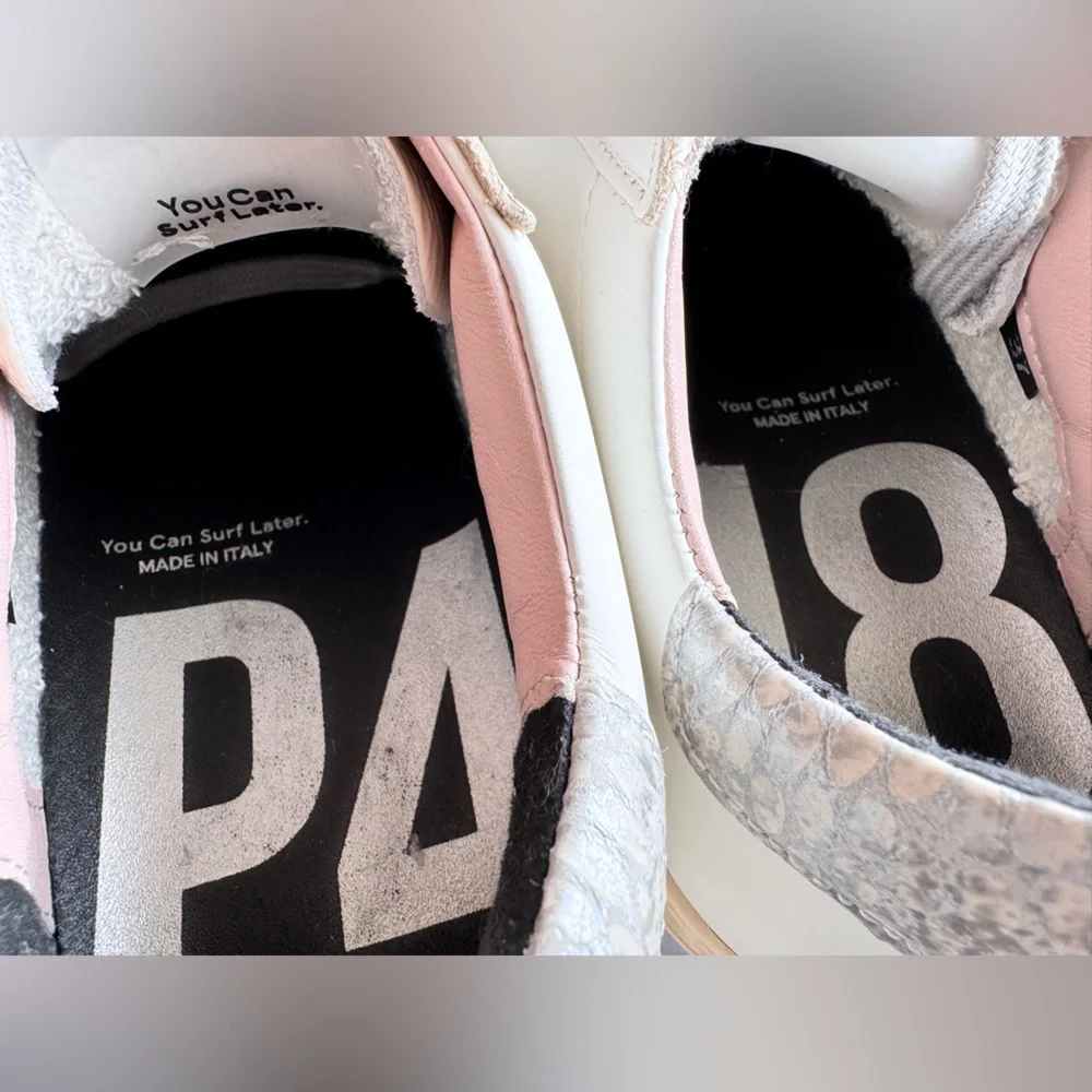 P448 John Silver White Sneakers with Pink Soles & Gray Laces - Size 37 - Picture 13 of 16